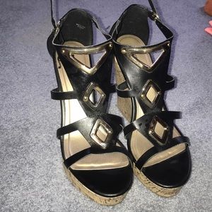 Black and Gold Platform Wedges